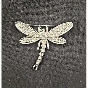 Carolee Signed Silvertone Dragonfly Aquamarine Eyes Gems Brooch Feminine Dainty